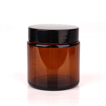 skincare packaging 100ml amber color glass cosmetic cream jar with black screw plastic cap